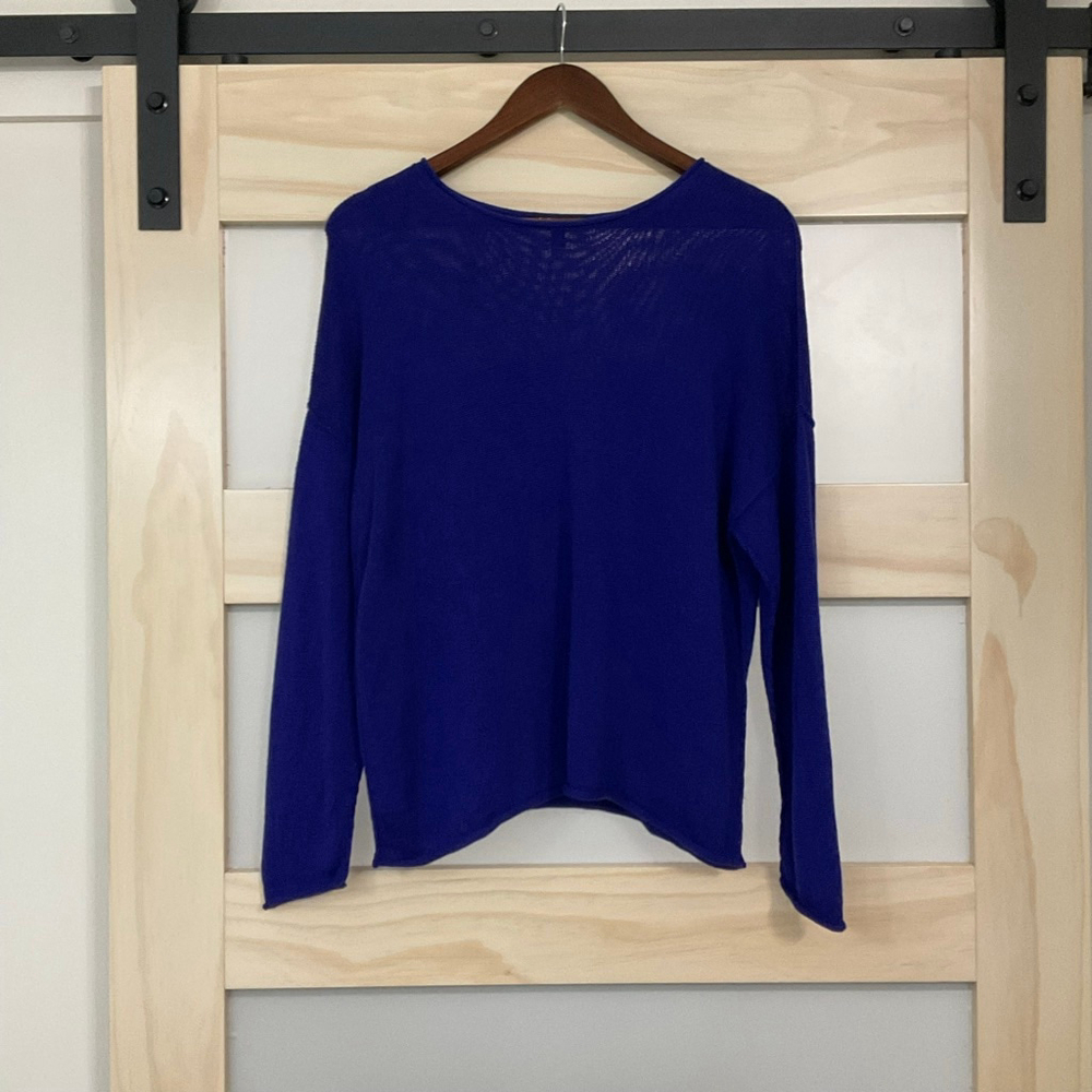 Eileen Fisher Petite PL Blue Organic Cotton Tencel Knit Sweater